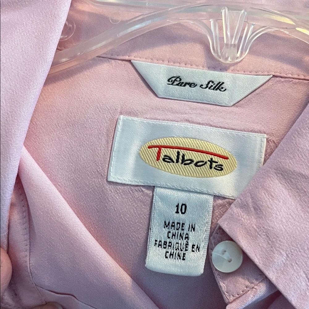 Talbots Pure Silk Light Pink Button-Down Shirt - Picture 6 of 8
